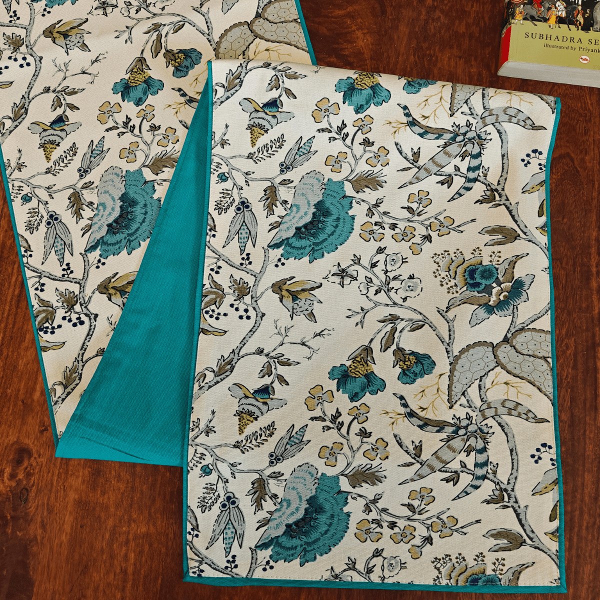 Bloom Haven Printed Table Runner, 100% cotton, 13" x 72" - Coral Slub -